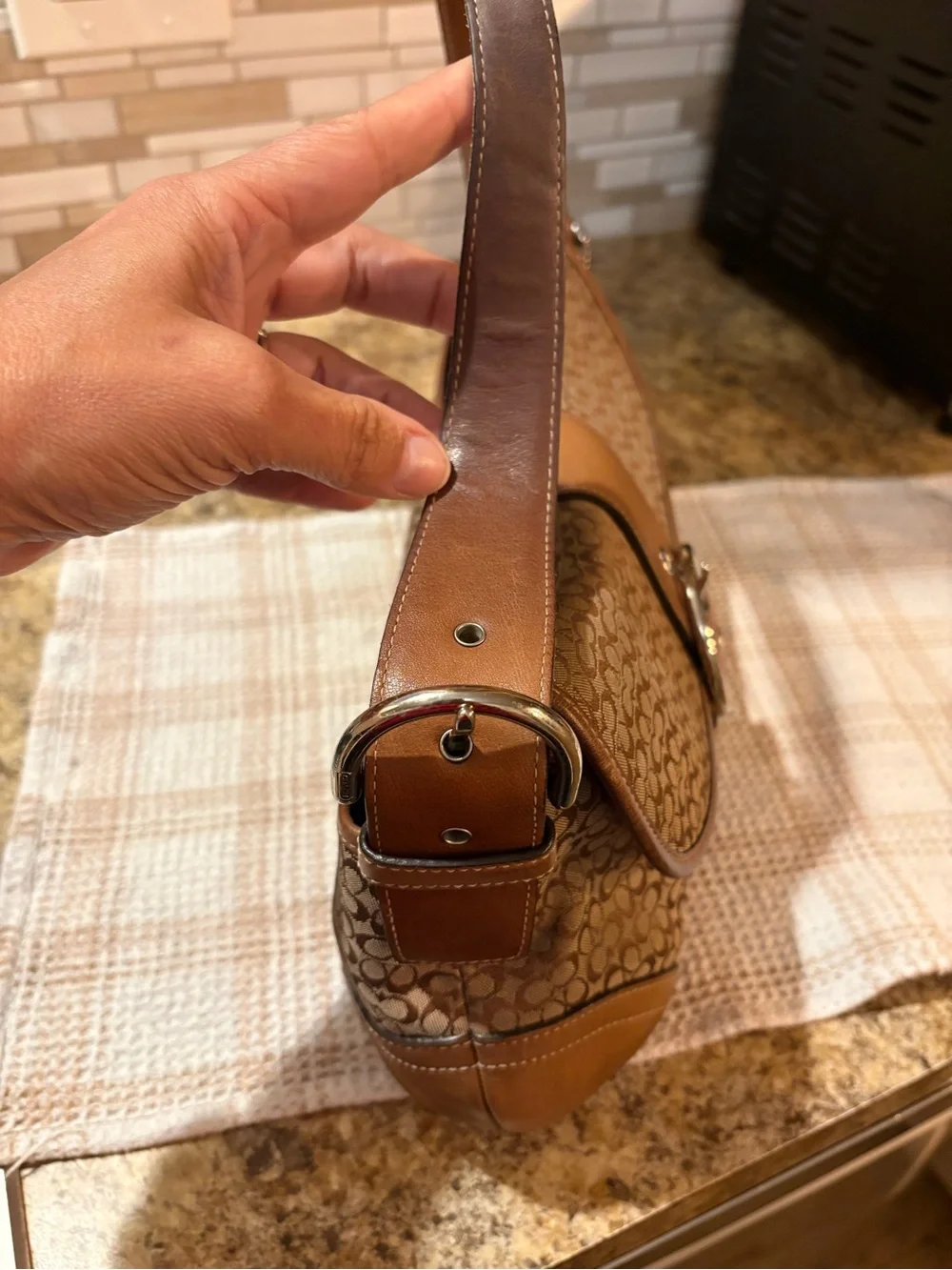Vintage Coach Soho! Signature Large Flap Shoulder Bag -Jacquard & Leather
